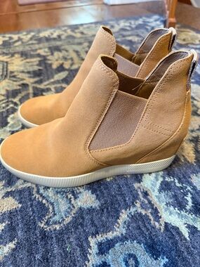 Sorel Out & About Suede Slip-On Wedge Booties
